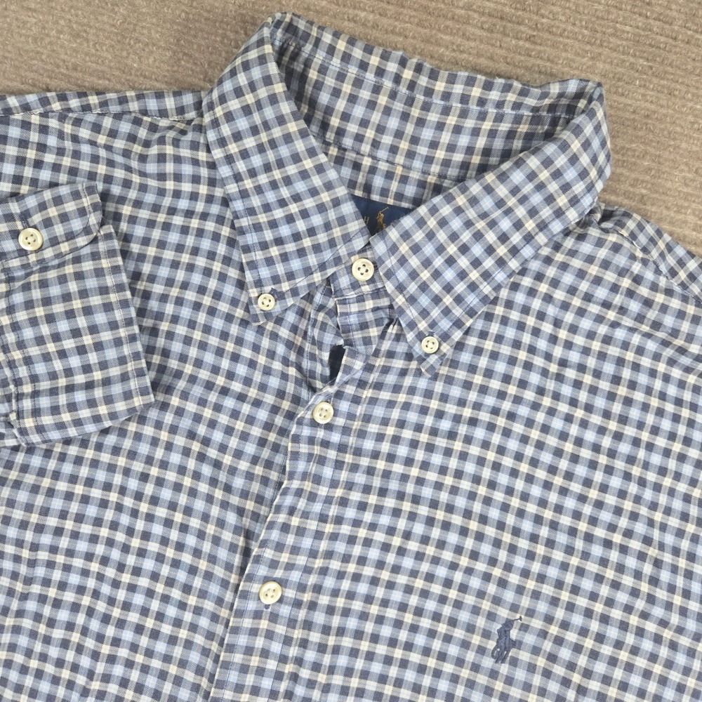 Ralph Lauren Mens XL Blue Gingham Plaid Cotton Button Down Shirt